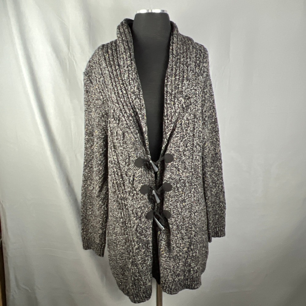 Merona Cardigan Sweater Womens 2XL Gray Cable Knit Toggle Front Shawl Collar